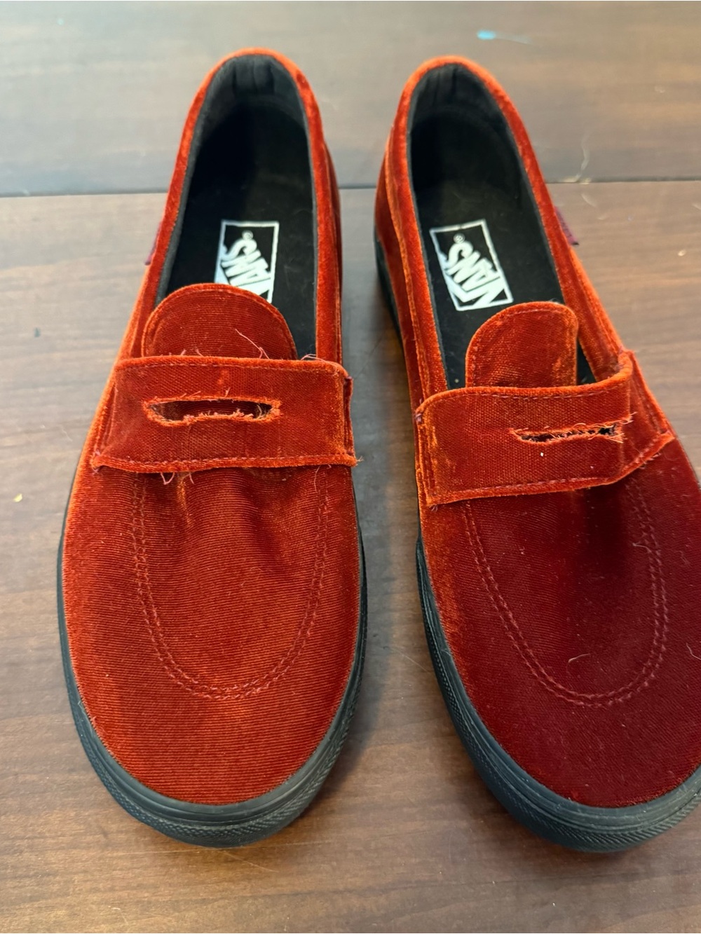 Vans Men's Velvet Penny Loafers in Deep Rust